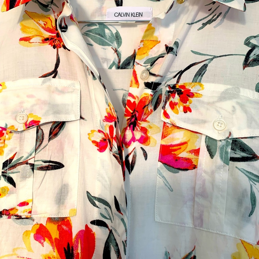 Calvin Klein Floral Sun Dress Timeless Cotton Short Sleeve  Sz 2 NEW - Picture 6 of 6
